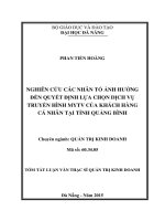 Nghiên cứu các nhân tố ảnh hưởng đến ý định lựa chọn dịch vụ truyền hình MYTV của khách hàng cá nhân tại Tỉnh Quảng Bình