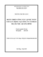 Hoàn thiện công tác lập dự toán vốn lưu động tại công ty cổ phần bia Hà Nội - Quảng Bình