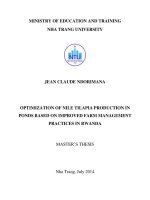 optimization of nile tilapia production in ponds based on improved farm management practices in rwanda toi uu hoa san xuat ca ro phi trong ao nile dua tren thuc tien quan ly nong trai cai thien o rwanda