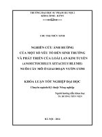Nghiên cứu ảnh hưởng của một số yếu tố đến sinh trưởng và phát triển của loài lan kim tuyến (anoectochilus seetaceus blume) nuôi cấy mô giai đoạn vườn ươm