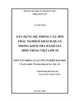 Xây dựng hệ thống câu hỏi trắc nghiệm khách quan trong kiểm tra đánh giá môn tiếng việt lớp 10