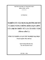 Nghiên cứu tác dụng hạ đường huyết và khả năng chống rối loạn lipit của dịch chiết từ lá cây dâu tằm (morus alba l )
