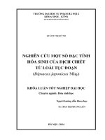 Nghiên cứu một số đặc tính hoá sinh của dịch chiết từ loài tục đoạn (dipsacus japonicus miq )