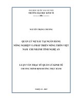 Quản lý nợ xấu tại Ngân hàng Nông nghiệp và phát triển Nông thôn Việt Nam chi nhánh Tỉnh Nghệ An