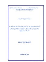 Giải pháp quản lý chi ngân sách nhà nước cho lĩnh vực nông nghiệp tại huyện lạng giang, tỉnh bắc giang
