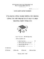 SÁNG KIẾN KINH NGHIỆM  ỨNG DỤNG CÔNG NGHỆ THÔNG TIN TRONG CÔNG TÁC HỖ TRỢ QUẢN LÝ DẠY VÀ HỌC TRƯỜNG THPT VĨNH CỬU