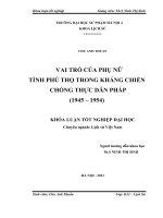 Vai trò của người phụ nữ Tỉnh Phú Thọ trong kháng chiến chống thực dân Pháp (1946 - 1954)