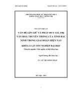 Vấn đề gìn giữ và phát huy giá trị văn hoá truyền thống của tỉnh Bắc Ninh trong giai đoạn hiện nay