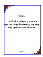 BÀI LUẬN thiết kế hệ thống xử lý nước thải bệnh viện công suất 15m3 ngày ứng dụng cộng nghệ construction wetland