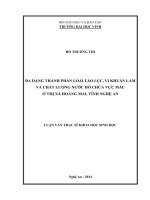 Đa dạng thành phần loài tảo lục, vi khuẩn lam và chất lượng nước hồ chứa vực mẫu ở thị xã Hoàng Mai, tỉnh Nghệ An