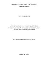 An investigation into warm - up activities to motivate the 12th graders in English speaking lessons at Nghi Loc 3 high school