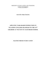 Applying task - based instruction in teaching English grammar to the 10th graders at Nguyen Sy Sach high school