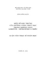Một số đặc trưng của đường cong trực đạc trong không gian lorentz  minkowski 3 chiều