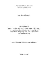 Quy hoạch phát triển đội ngũ giáo viên tiểu học huyện hưng nguyên, tỉnh nghệ an đến năm 2020