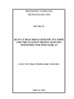 Quản lý hoạt động chăm sóc sức khỏe cho trẻ 5 6 tuổi ở trường mầm non thành phố vinh tỉnh nghệ an