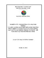 Nghiên cứu ảnh hưởng của mật độ trồng và liều lượng kali bón đến sinh trưởng phát triển và năng suất của hai giống lạc l19 và l26 trồng trong vụ xuân   hè năm 2014 tại thành phố hà tĩnh