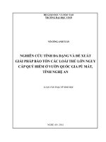 Nghiên cứu tính đa dạng và đề xuất giải pháp bảo tồn các loài thú lớn nguy cấp, quý hiếm ở vườn quốc gia pù mát, tỉnh nghệ an