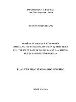 Nghiên cứu hiệu quả sử dụng sữa có bổ sung vi chất IZZI ngon s+ lên sự phát triển của trẻ em từ 4 6 tuổi tại địa bàn xã nam thanh, huyện nam đàn, tỉnh nghệ an