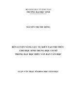 Rèn luyện năng lực tự kiến tạo tri thức cho học sinh trung học cơ sở trong dạy đọc hiểu văn bản văn học