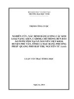Nghiên cứu, xác định hàm lượng các kim loại nặng asen, cadimi, chì trong bùn đáy ao nuôi tôm tại xã nguyễn việt khái, huyện phú tân, tỉnh cà mau bằng phương pháp quang phổ hấp thụ nguyên tử (AAS)