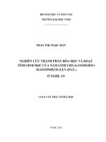 Nghiên cứu thành phần hóa học và hoạt tính sinh học của nấm linh chi (ganoderma mastoporum (LEV )PAT ) ở nghệ an