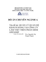 QUẢN LÝ QUAN HỆ KHÁCH HÀNG TẠI CÔNG TY LÂM VIỆT TRÊN PHẦN MỀM OPENERP