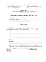 Mẫu quyết định cử cán bộ đi liên hệ thực tập (Trường ĐH Mỏ Địa chất)