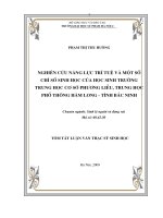 Nghiên cứu năng lực trí tuệ và một số chỉ số sinh học của học sinh trường trung học phổ thông Hàm Long, tỉnh Bắc Ninh