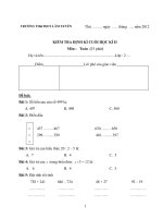 Đề kiểm tra học kì II môn Toán lớp 2 - Trường TH Lâm Xuyên