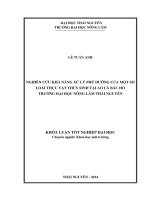 Nghiên cứu khả năng xử lý phú dưỡng của một số loài thực vật thủy sinh tại ao cá Bác hồ trường Đại học Nông Lâm Thái Nguyên.