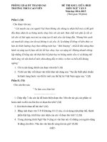 Đề kiểm tra học kì 2 môn Ngữ Văn lớp 9 năm 2015 trường THCS Cao Viên, Hà Nội