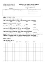 Đề khảo sát cuối học kì 2 môn Toán lớp 3 năm học 2014-2015 trường Tiểu học Kim Bài, Hà Nội