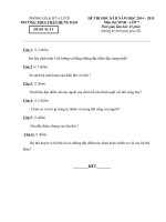 Đề kiểm tra học kì 2 môn Sinh học lớp 7 năm 2015 trường THCS Trần Hưng Đạo, Thừa Thiên Huế