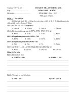 Đề kiểm tra cuối học kì 2 môn Toán lớp 3 năm 2015 trường Tiểu học Yên Mỹ 1, Hưng Yên