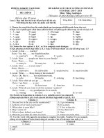 Đề thi khảo sát chất lượng cuối năm môn Tiếng Anh lớp 6 Phòng GD - ĐT Tam Đảo, Vĩnh Phúc năm 2015