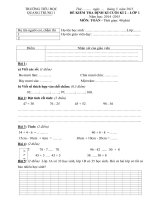 Đề kiểm tra cuối học kì 2 môn Toán lớp 1 năm học 2014-2015 trường Tiểu học Quang Trung 1