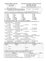 Đề thi khảo sát chất lượng cuối năm môn Tiếng Anh lớp 8 Phòng GD - ĐT Tam Đảo, Vĩnh Phúc năm 2015