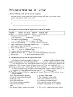 ENGLISH 10 TEST FOR  UNIT 12 MUSIC