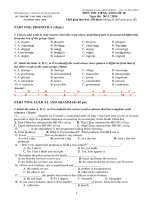 Đề thi thử vào lớp 10 THPT chuyên tỉnh Thái Nguyên năm 2014 - 2015 môn anh