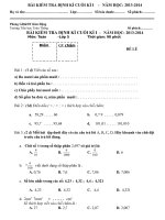 Đề kiểm tra định kì cuối kì 1 lớp 5 trường tiểu học Toàn Thắng năm 2013 - 2014_Toán