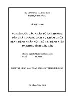 Nghiên cứu các nhân tố ảnh hưởng đến chất lượng dịch vụ khám chữa bệnh, bệnh nhân nội trú tại bệnh viện đa khoa tỉnh đắk lắk