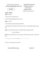 Đề kiểm tra học kì 2 môn Sinh học lớp 8 năm học 2014-2015 trường THCS Ngọc Tem, Kon Tum