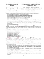 Đề thi học sinh giỏi môn Sinh học lớp 12 năm 2015 tỉnh Phú Thọ