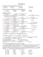 Các đề 1 tiết lần 2 HKI tiếng Anh lớp 12 (With key)