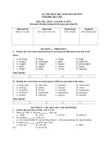 KỲ THI CHỌN HỌC SINH GIỎI TRƯỜNG  NĂM HỌC 2011- 2012 TIẾNG ANH lỚP 10