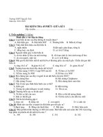 Đề kiểm tra giữa học kì 1 môn sinh học trường THPT nguyễn trãi năm học 2012 2013