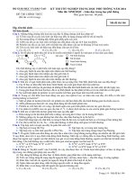 Đề thi - Đáp án thi tốt nghiệp THPT năm 2014 môn sinh