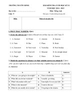 Đề kiểm tra cuối kỳ II Tiếng Anh TH Côn Minh