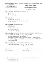 Đề thi học kỳ 1 lớp 8 huyện Bình Giang năm 2013 - 2014 _Toán