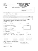 Đề Kiểm tra cuối kỳ 2 Toán lớp 3